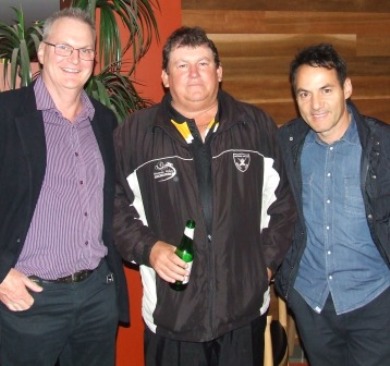 Celebrating the night: L-R Doug Cumming (50 games), Shane McDonald (50 games) and Sam Carbone (2000 runs).