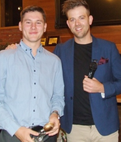 Club Champion Jack Newman (left) receives his award from Life Member and past Club Champion Matt Thomas.