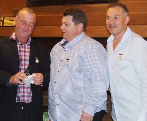 Three great mates together: L-R Sean O'Kane, Mark Gauci and Dean Jukic are honored.