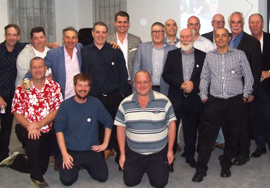 Our Life Members at Presentation Night: L-R. Back - Ben Thomas, Mark Gauci, Dean Jukic, Daniel Phillips, Jesse Nankivell-Sandor, Peter Golding, John Talone, Allan Cumming, Michael Cumbo, Kevin Gardiner, Danny Terzini, Charlie Walker and Ian Denny. Front - Shaun Rayment, Bede Gannon, Peter Smith.