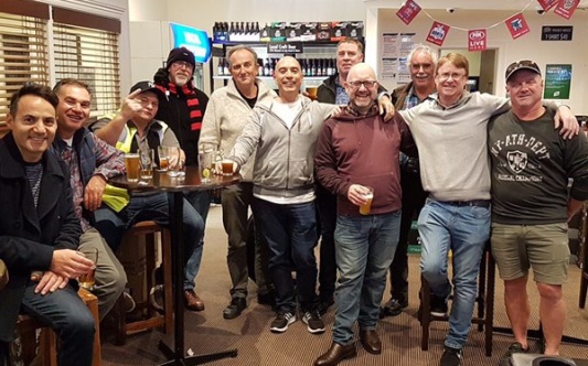 The Premiership team get-together: L-R Sam Carbone, Dean Jukic, Mark Gauci, Kevin Gardiner, Brett Curran, John Talone, Norm Wright, Paul Hobbs, President Charlie Walker, Dean Lawson and Sean O'Kane.