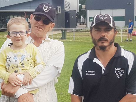 Milestones: Pat Taylor (left) with grandson Jackson in his 150th match, alongside 300-gamer Danny Terzini.