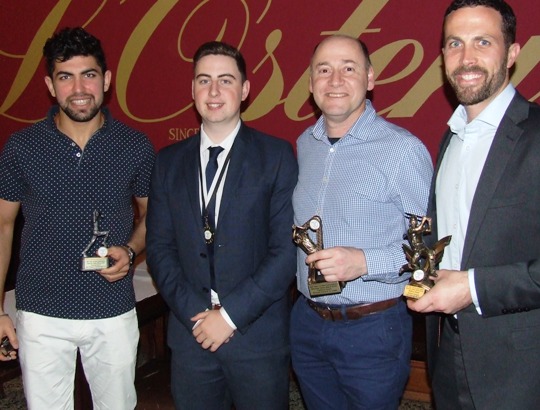 Our winter warriors: L-R Kern Kapoor with his bowling award, Matt Esmore with his MVP medallion, Richard Zammit with his fielding award and skipper Michael Ozbun with Akshat Sehgal's batting trophy.