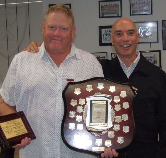Darren "Spud" Nagle (left) was presented the revered Lindsay Jones Best Clubman award by his great mate John Talone. Darren "Spud" Nagle (left) was presented the revered Lindsay Jones Best Clubman award by his great mate John Talone.