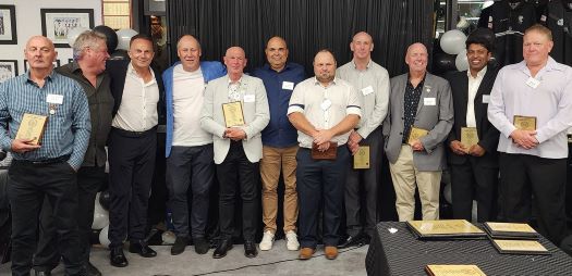 Our greatest players of the past 50 years: L-R Greg Meyers, Terry Nagle, Bill Nagel, Ian Denny, Greg Peters, Amit Chaudhary, Glen Courts, Mick Harvey, Warwick Nolan, Arosha Perera and Darren Nagle.
