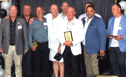 Members of Moonee Valley's Team of the 90s - L-R Warwick Nolan, Terry Nagle, Greg Meyers, Bill Loughron, Mick Harvey, Greg Peters, Darren Nagle, Sandro Capocchi and Ian Denny.