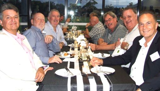 The Mighty Black & White was honored in the table settings. L-R Robert Corollo, Garry Noonan, Alan Sutherland, Ian Sutherland, Warwick Knill and Bill Nagel.