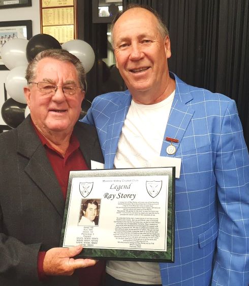 Ian Denny (right) with Moonee Valley's first official Legend Ray Storey and his citation.