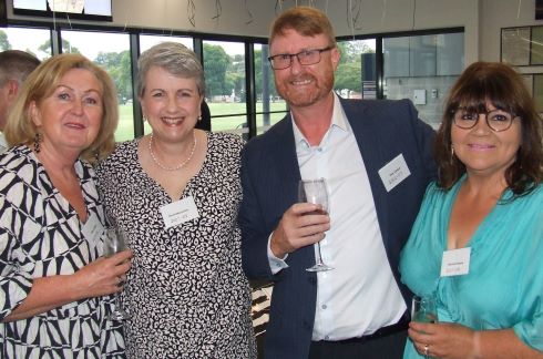 Dean Lawson with three of the players from when we first had Women's teams 2007-11: L-R Jenny O'Brien, Nicole McLachlan and Belinda Tankard.