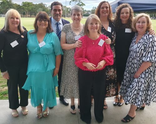 Just as elegant in their whites: Our pioneering women L-R Adele Walker, Belinda Tankard, coach Tony Gleeson, Nicole McLachlan, Vicki Moore, Victoria Thorneycroft, Jennifer Ma and Jenny O'Brien.