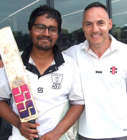 Our milestone men were together at the crease when we brought up the win: Sam Carbone (right) and Maks Rahman.