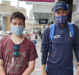 English captain Joe Root meets Moonee Valley's Eden Del Citto in Hobart.