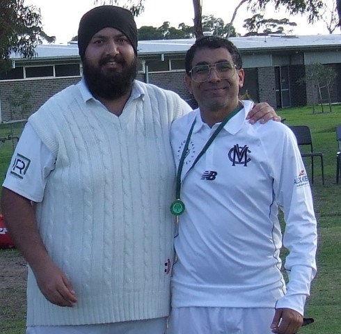 Manu Singh (left) presented the Premiership medal to Sudarshan Devkota - our leading wicket-taker in the Fourths for the season with 23.