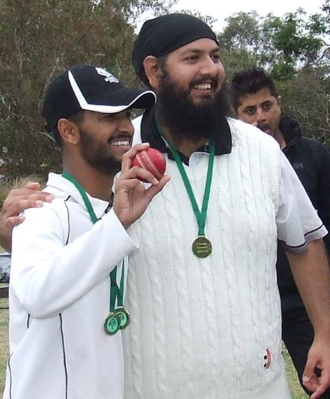 Man of the match: Jay Patel top scored with 48 and took 6/22. Here's his match ball and MOM medallion with skipper Manu Singh.