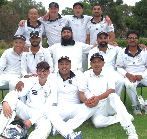 The official Premiership team photo: L-R. Back - Chand Shrestha, Mitchell Britton, Jim Polonidis and Vinnie Singh. Middle - Sam Carbone, Jay Patel, Manu Singh, Sunny Singh and Maks Rahman. Front - Cullan Morrissy, Sagar Bhatia and Prashant Hirani.