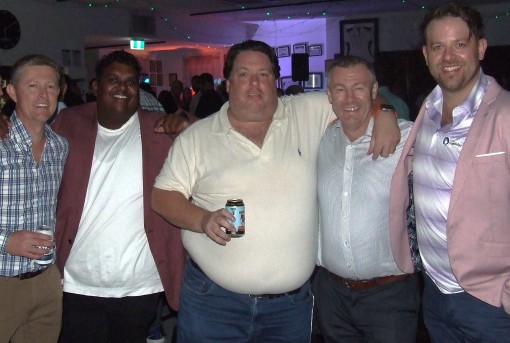 Catching up over old times: L-R Craig Pridham, Channa DeSilva, Ryan Fairclough, Geoff McKeown and Matt Thomas.