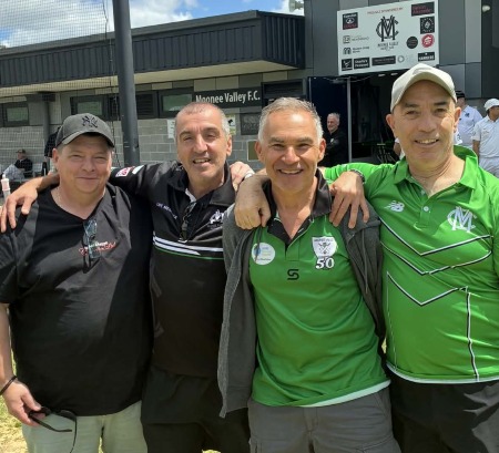 Celebrating the milestone with great mates and fellow Life Members - L-R Mark Gauci, Jim Polonidis, Dean Jukic and John Talone.