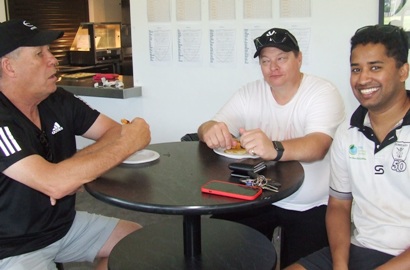 Dissecting the day's game: L-R Ian Denny, Mark Gauci and Manthan Nicholas.