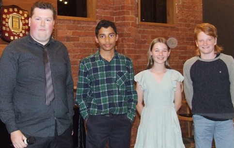 Committee member Andreas Skiotis acknowledged the Under 14 Premiership players who were also accomplished seniors - L-R Hayagreev Bashyam, Katherine Baker and Zac Nilsson.