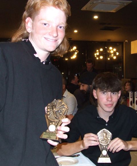 Young guns take out awards with our Seconds - Zac Nilsson (left) with his fielding award, and Mitchell Higgs with the bowling trophy.