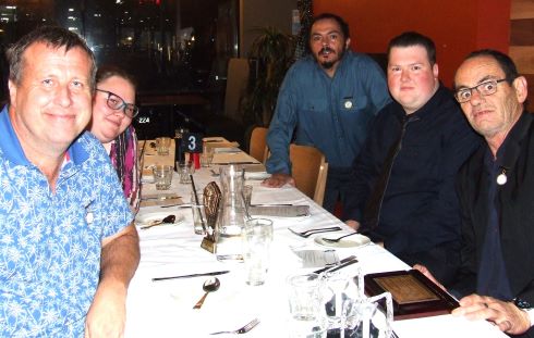 Fun on the night: L-R Shaun Rayment and fiancee Lara Davis, Danny Terzini, Andreas Skiotis and Pat Taylor.