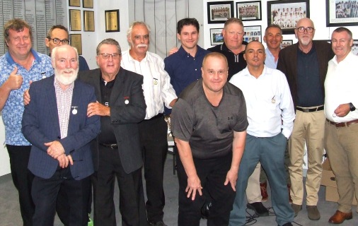 The gathering of Life Members at Presentation Night. L-R Shaun Rayment, Pat Taylor, Allan Cumming, Ray Storey, Charlie Walker, Jack Newman, Peter Smith, Darren Nagle, Danny Terzini, Dean Jukic, Kevin Gardiner and Geoff McKeown.