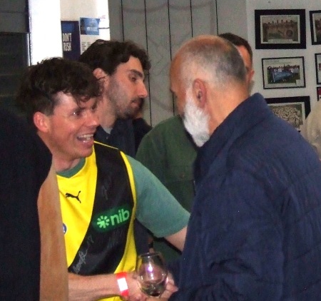 At least he looks like a footballer! Dan Comande in the Richmond jumper from the auction, with Joe Ansaldo.