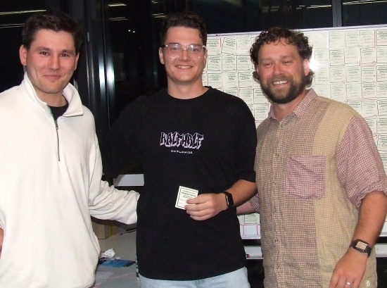 Our raffle winner Tom Janetzki (centre) with Jack Newman (left) and Brayden McGregor.