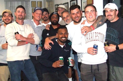 We received strong support from our colleagues at the Maribyrnong Park St Marys Cricket Club, who mixed with Valley people. L-R Michael Stavris, Ben Alexander, Darcy Spong, at the back Daniel Stavris, Shafraz Mohummad, Shasheen Fernando, Seth McDowell, Paul Kinross, Joshua Gorry, Hayden Rayner, Joshua Rennex.