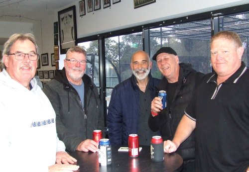 Talking cricket: L-R Ian Sutherland, xx, Joe Ansaldo, Ian Denny and Darren Nagle.