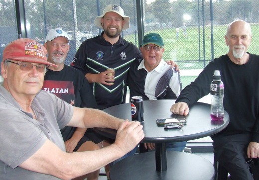 Our captain/coach Brayden McGregor (centre) took the opportunity to chat with club greats (from left) Tony Hicks, Gary Irons, Ray Storey and Kevin Gardiner.