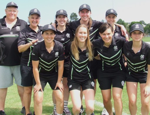 Sandra and the semi-final team: L-R Back - coach Darren Nagle, Sandra Verschoor, Sarah Fenn, Siobhan Donohoe, Fiona Bathie. Front - Yasmin King, Emily Seery, Kylie Russo and Maddie Dutton-Johnson.