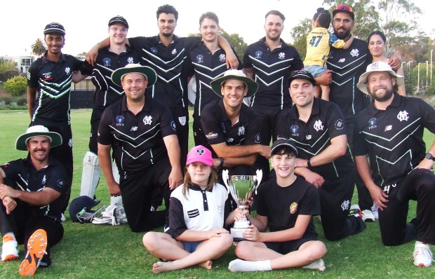 Our winning team! L-R. Back - Aksha Perera, Tom Janetzki, Krish Kanchan, Dejan Gilevski, Luke Brock and Jaspreet Bhatti. Front - Dan Fisher, Max Jones, Ben Tarran, Hayden Rayner and Brayden McGregor. At the front are Bree and Reid Webb-Johnson with the Cup.