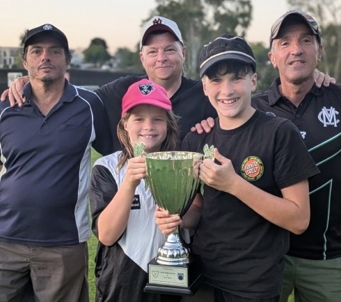 Winners: Bree and Reid Webb-Johnson with close friends of their dad Heath: L-R Danny Terzini, Mark Gauci and Jim Polonidis.