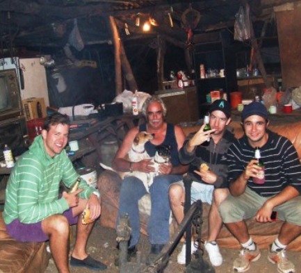 At ease: L-R Matt Thomas, Charlie Walker with dogs Snowy and Tattoo, Ben Thomas and Murray Walker.