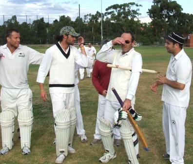 Relief! Over the line! Pat Taylor takes a deep breath, as he's joined by L-R Shaun Rayment, Jesse Felle and Murray Walker.