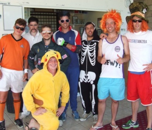 Just like the Village People - only worse! Moonee Valley players whose season had finished got together at Ormond Park on the long weekend, as the Sixths played their way into a grand final. L-R Dan Comande, Kris Garland as 'Mitchell Johnson', Steven Ward, Bede Gannon (front), Matt Thomas as 'Kevin Pietersen', Jake de Niese, Ben Thomas as 'Bede Gannon' and Michael Ozbun.