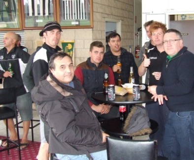 Back at Ormond Park to regroup and commiserate. L-R: Lou Raffaele in the background, with Michael Ozbun, Bob Sciacchitano (front), Jesse Nankivell-Sandor, Jake de Niese, Matt Thomas, Bede Gannon and Peter Golding.