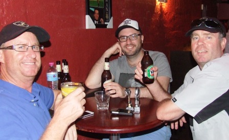 Unwinding after a hard-fought semi final: Fourths players L-R Dean Lawson, Steve Herbert and Norm Wright.