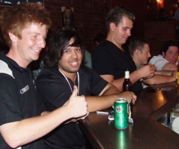 Celebrating the season at the Reunion Bar front bar: L-R: Bede Gannon, Jake de Niese, Jesse Nankivell-Sandor, George Loh and Ryan Fairclough.