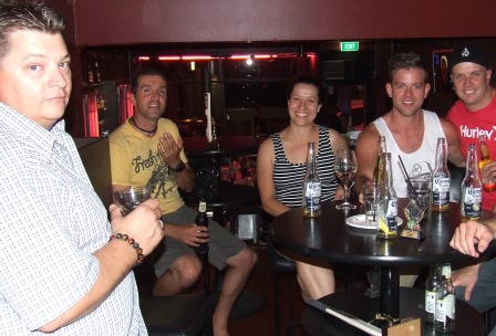 The back bar at the Reunion: L-R Firsts captain Mark Gauci, Jim Polonidis, Agatha Soccio, chairman of selectors Matt Thomas and Heath Webb-Johnson.