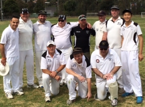Our record-breaking team: From left: Back - Sam Carbone, Brett Curran, Dino Sapuppo, Mark Gauci, Sean O'Kane, (who was not able to field due to injury), Dean Lawson, Norm Wright and Will Agius. Front - Paul Edwards, sub fielder Bede Gannon and Paul Hobbs. John Petropoulos was absent in hospital.