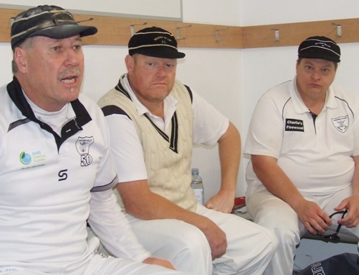 Our three Immortals - L-R Ian Denny speaks in the rooms before the game, with Darren Nagle and Mark Gauci.