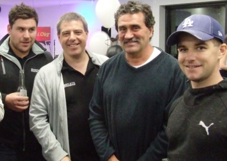 In the new pavilion social area: L-R Joshua Gorry, Daniel Phillips, new senior coach Tony Gleeson and Stephen Ward.