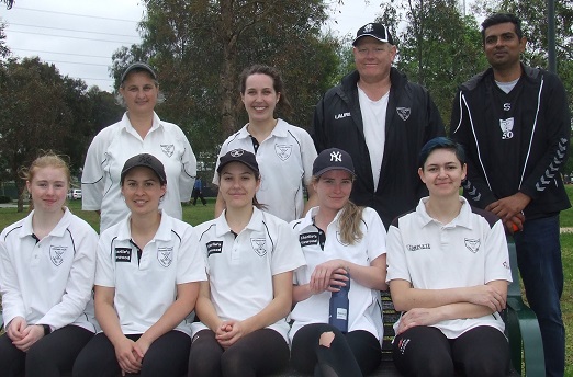 A good win in our season opener: L-R. Back - Sandra Verschoor, Sarah Fenn, coach Darren Nagle and senior coach Wasim Abbas. Front - Jayda Young, Yasmin King, Tara Newman, Kelsie Armstrong and Charli D'Ambrosio.