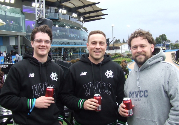 Enjoying the view near the main grandstand at The Meadows before the weather turned - L-R Tom Janetzki, Hayden Rayner and Brayden McGregor.