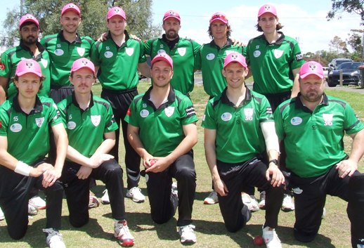 Our First Eleven honor Tien with their caps. L-R: Back - Muhammad Ashraf, Luke Brock, Jack Newman, Michael Ozbun, Jordon McDonald, Anthony Cafari. Front - Dejan Gilevski, Charles Bibby, Alec McIntyre, Sam Younghusband, Glen Courts.