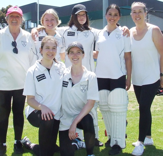 The first step on our Premiership flag defence. First-up win at home. L-R: Adele Walker, Kate Maxwell, Audrey Brown, Amy Hoang and co-coach Sarah Gooden. Front - Tara Newman and Kelsie Armstrong.