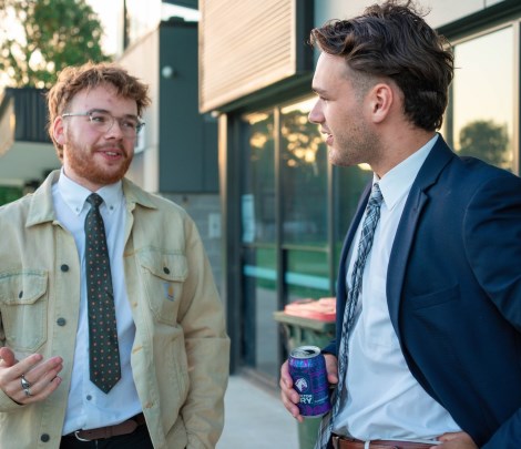 Discussing the odds: Joe Adams (left) and Luke Brock.